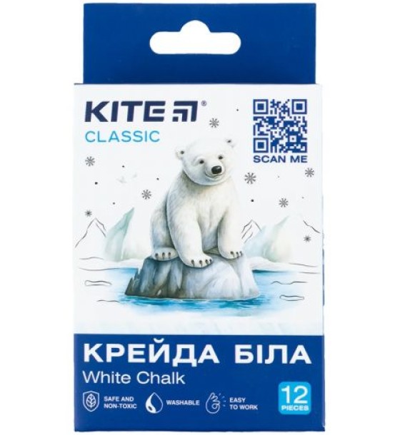 Крейда біла кругла, 12 шт. Kite Classic