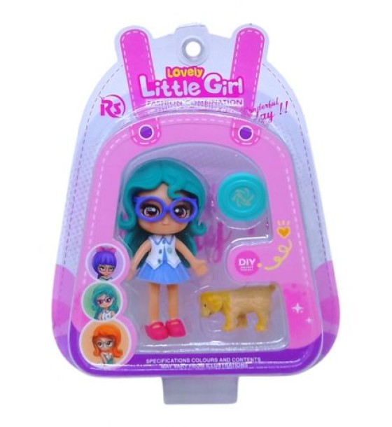 Лялька "Little Girl", 9 см, з тваринкою (бірюзова)