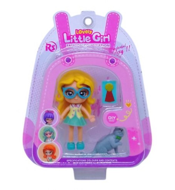 Лялька "Little Girl", 9 см, з тваринкою (жовта)
