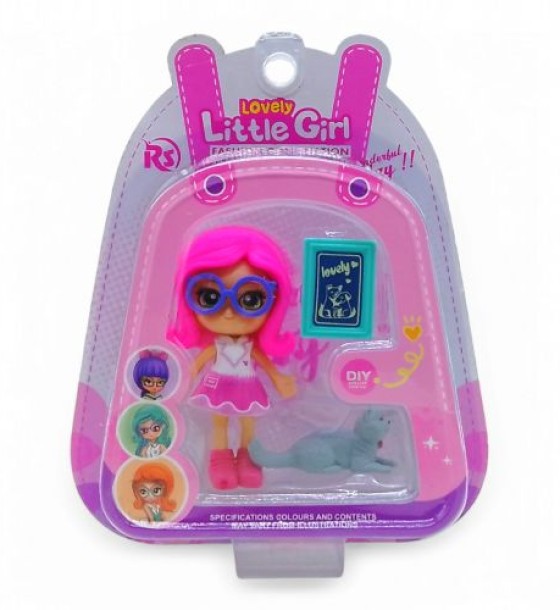 Лялька "Little Girl", 9 см, з тваринкою (рожева)