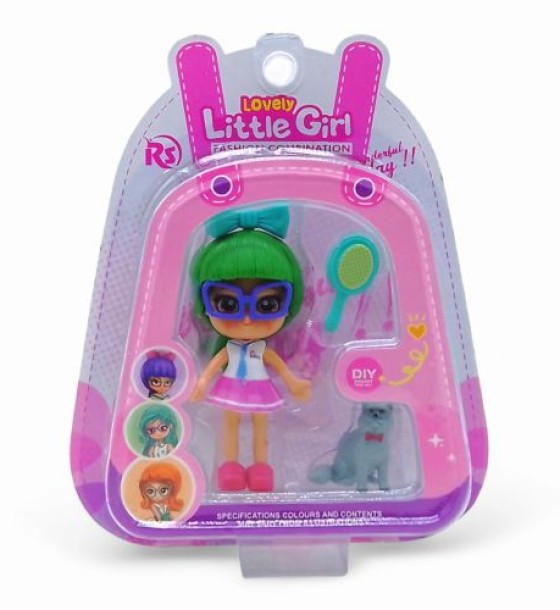 Лялька "Little Girl", 9 см, з тваринкою (зелена)