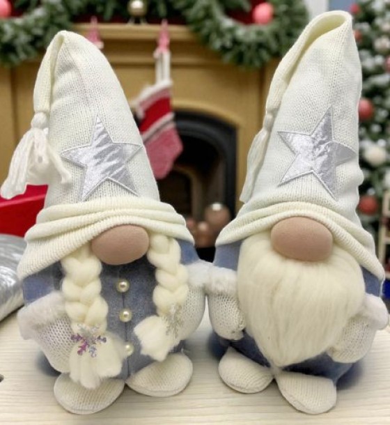 Мʼяка іграшка "Скандинавський гном", Hand Made (висота 30 см),  дівчинка (БІЛИЙ)