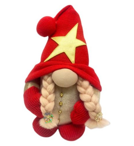 Мʼяка іграшка "Скандинавський гном", Hand Made (висота 26 см), дівчинка (ЧЕРВОНИЙ)