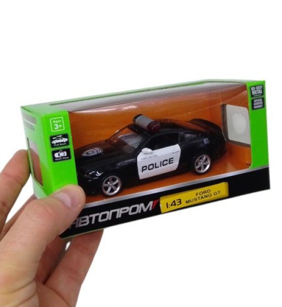 Машинка металева Ford Mustang GT Автопром поліція, інерці, двері (чорна)