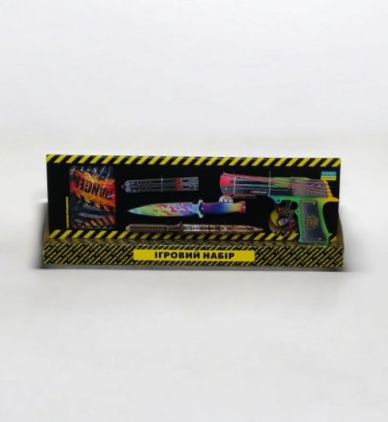 Ігровий набір "BIG BOX Ultra", деревʼяний - резинкостріл, ножі, рукавички, брелок