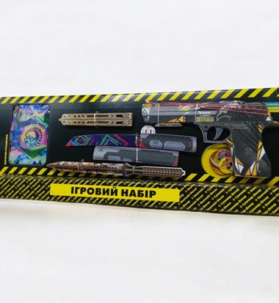 Ігровий набір "BIG BOX Predator", деревʼяний - резинкостріл, ножі, рукавички, брелок