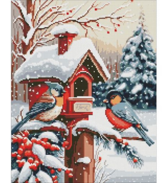 Алмазна мозаїка "Ласощі пташок", (40х50 см)