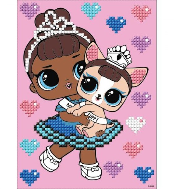 Набір з алмазною мозаїкою (вибірковою) "L.O.L. Surprise! MISS BABY WITH MISS PUPPY" 15x20см