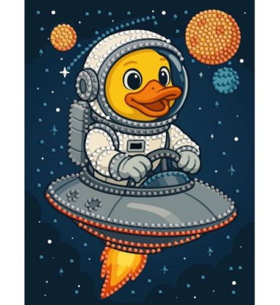 Набір з алмазною мозаїкою (ВИБІРКОВОЮ) "КАЧКА В КОСМОСІ" 15x20см