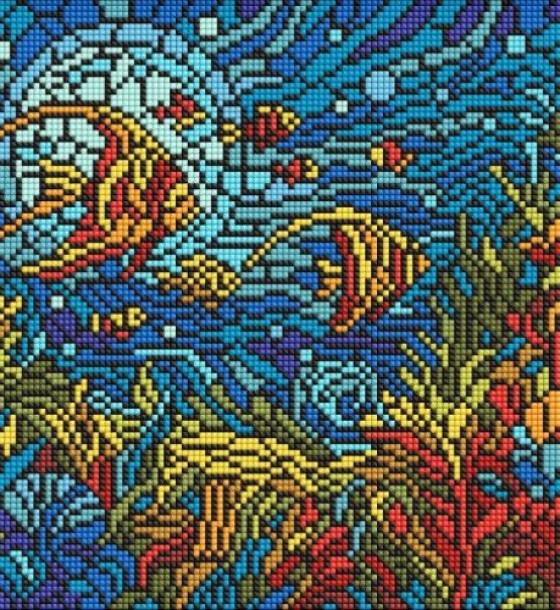 Алмазна мозаїка - "Вітраж. Морський світ" ©art_selena_ua, 30х30см