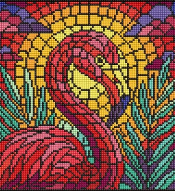 Алмазна мозаїка - "Вітраж. Фламінго" ©art_selena_ua, 30х30см