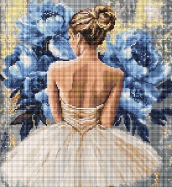 Алмазна мозаїка - "Балерина з блакитними півоніями" ©art_selena_ua, 40х50см