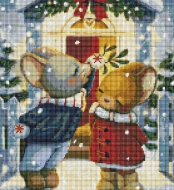 Алмазна мозаїка - "Під омелою" з голограмними стразами (AB) ©tanya_bonya, 40х50см