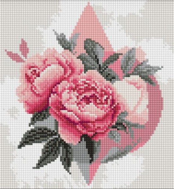 Алмазна мозаїка - Геометричні фігури з півоніями ©art_selena_ua, 30х30см