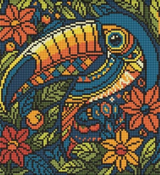 Алмазна мозаїка - "Вітраж. Тукан" ©art_selena_ua, 30х30см