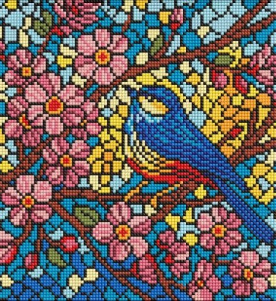 Алмазна мозаїка - "Вітраж. Синиця" ©art_selena_ua, 30х30см