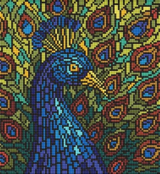 Алмазна мозаїка - "Вітраж. Павич" ©art_selena_ua, 30х30см