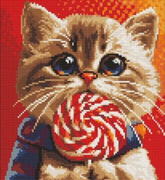 Алмазна мозаїка - "Котик із цукеркою" з голограмними стразами (AB) ©art_selena_ua, 30х40см