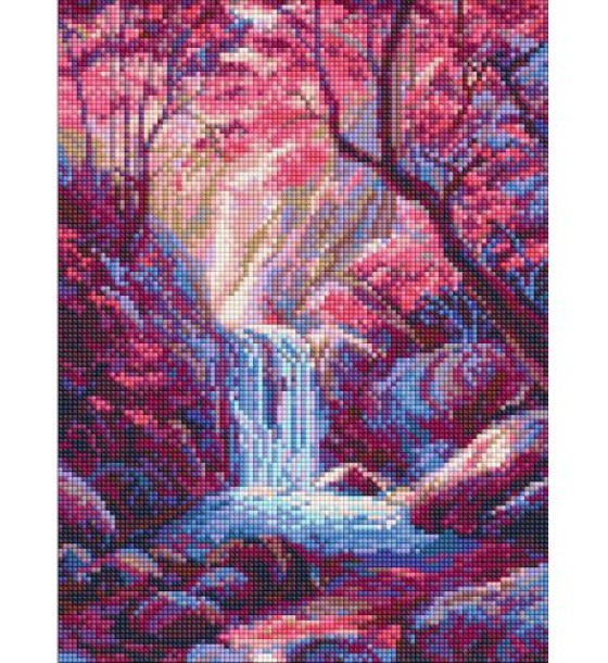 Алмазна мозаїка "Водоспад у рожевих тонах" 30х40 см