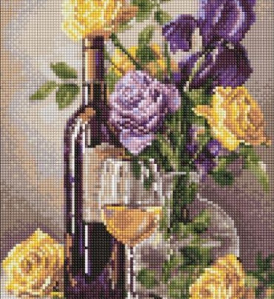 Алмазна мозаїка - Вино та букет квітів ©art_selena_ua