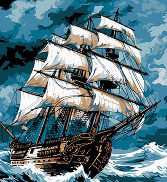 Картина за номерами на чорному фоні "Морський шторм" 40х40