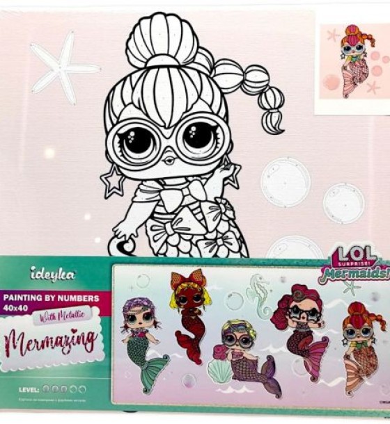 Картина за номерами з фарбами металік "L.O.L. Surprise! Mermaids. Neon QT" 40х40 см