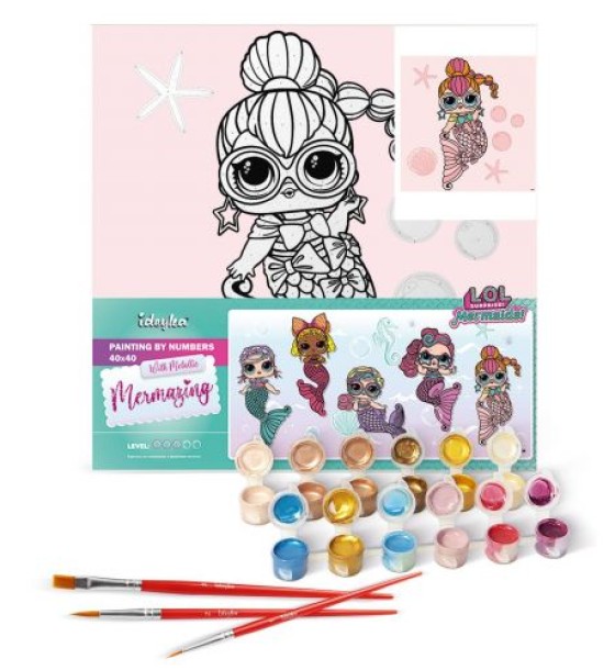 Картина за номерами з фарбами металік "L.O.L. Surprise! Mermaids. Neon QT" 40х40 см