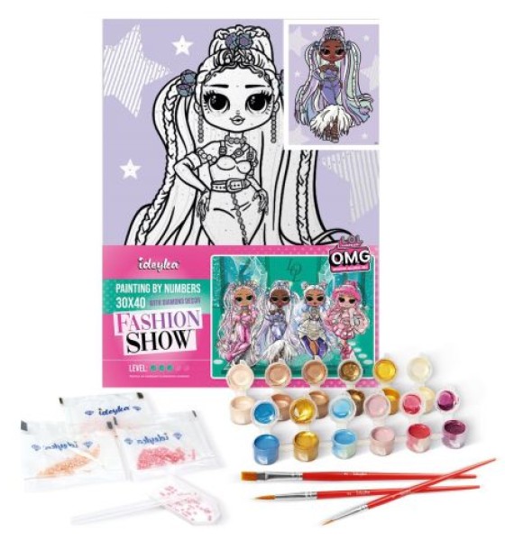 Картина за номерами зі стразами "L.O.L. Surprise! O.M.G. Fashion show Lady Braids" 30х40 см