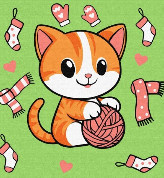 Картина за номерами ""Котик і клубочок" 25х25 см