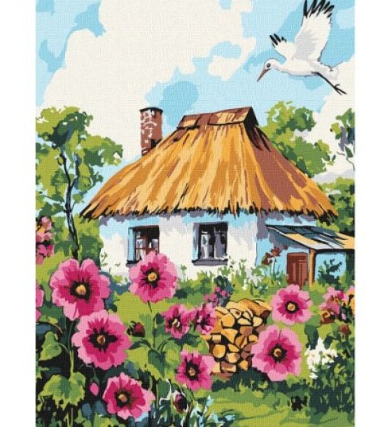 Картина за номерами "Мальви біля хати" 30x40 см