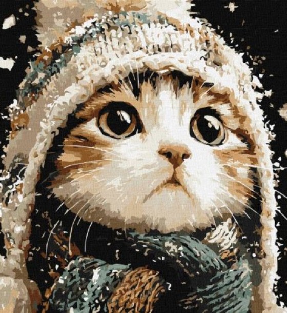 Картина за номерами - "Сніговий котик" ©art_selena_ua, 40х40см