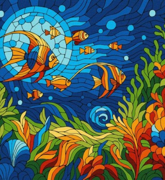 Картина за номерами - "Вітраж. Морський світ" ©art_selena_ua, 30х30см