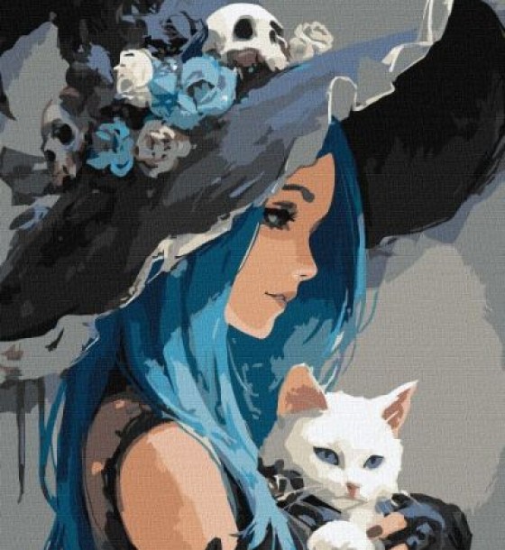 Картина за номерами - "Дівчина з білим котом" ©art_selena_ua, 40х50см