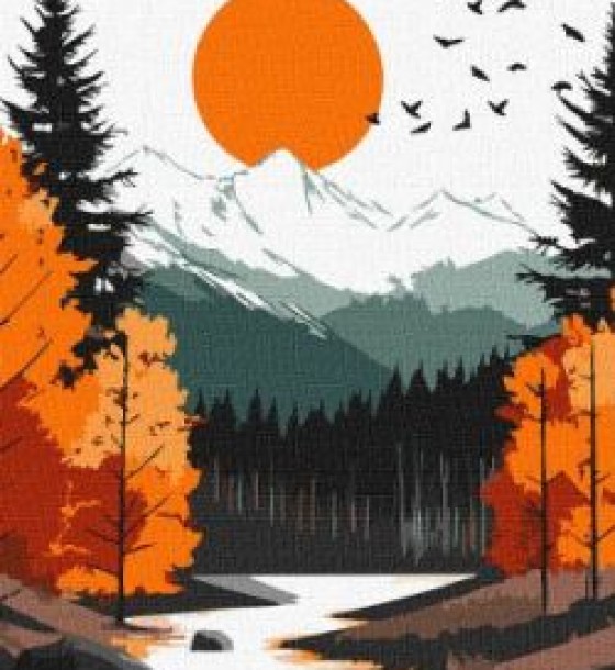 Картина за номерами - "Жовтий місяць серед осіннього лісу" ©art_selena_ua, 40х80см