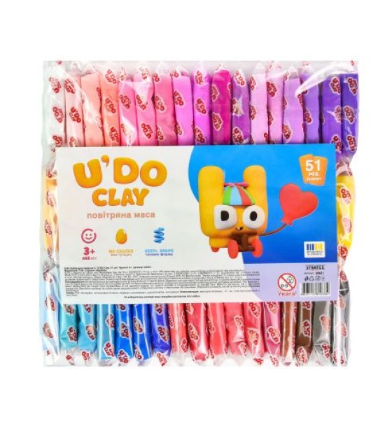 Набір для творчості (повітряний пластилін) "UʼDO Clay 51 шт." брикет 6г (укр)