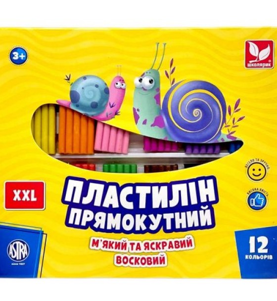 Пластилін восковий, прямокутний 12 кольорів