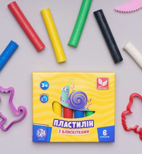 Пластилін круглий з блискітками 6 кольорів