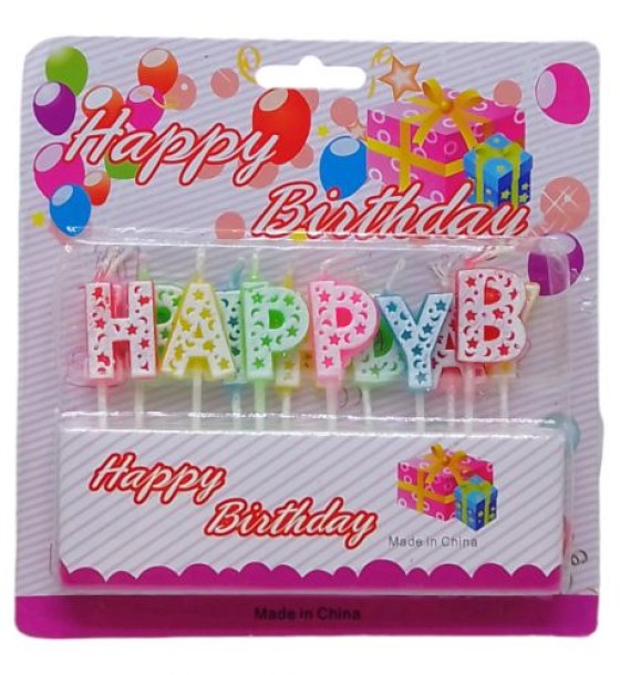Свічки-букви на торт "Happy Birtday" різнокольорові 16,2 * 15,5 см (31674)