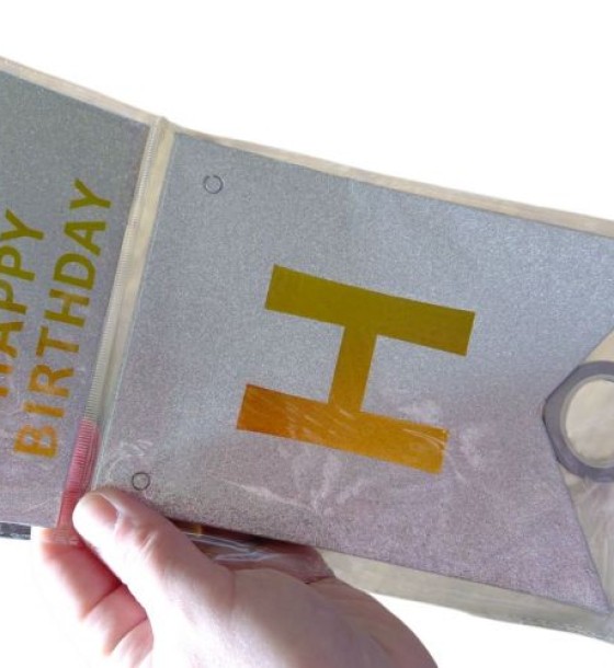Гірлянда-розтяжка прапорці "Happy birthday" 12*16см-5м, срібло