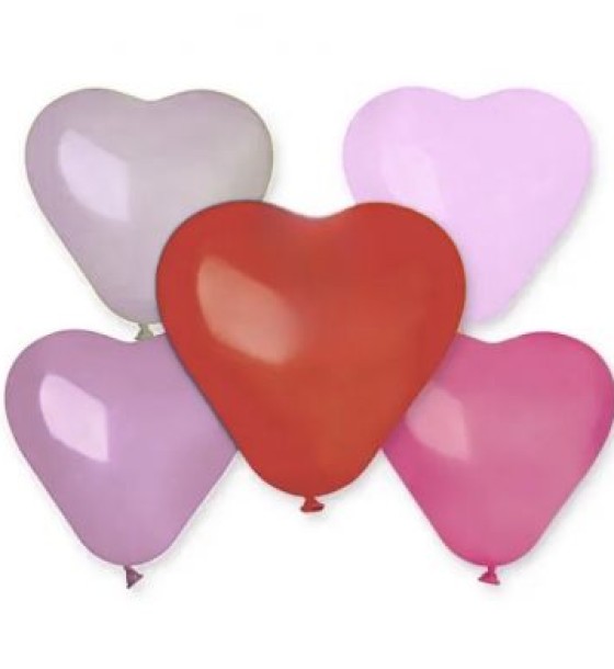 Кульки,11дюймів (28 см) у формі серця, 5шт.у пакеті, 5 кольорів мікс
