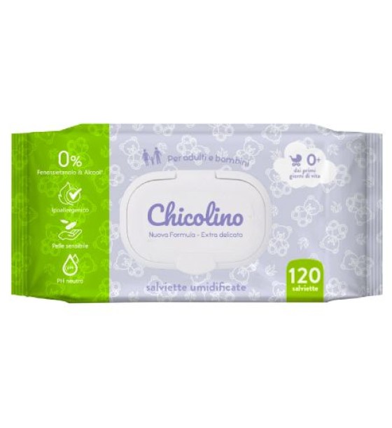 Серветки вологі для дітей з перших днів життя з клапаном Chicolino, 120 шт