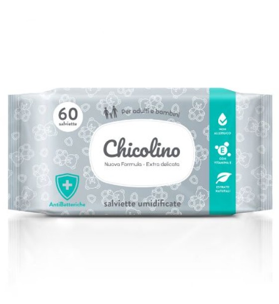 Серветки вологі для дорослих і дітей антибактеріальна Chicolino, 60 шт