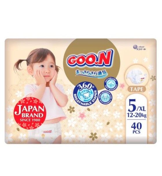 Підгузки Goo.N Premium Soft для дітей (розмір 5(XL), 12-20 кг, 40 шт.)