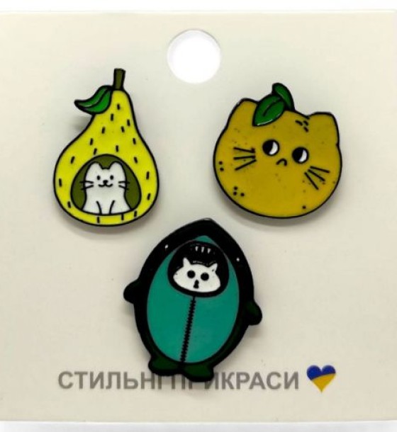 Уцінка. Металеві значки (піни) "КОТИКИ", 3 штуки Не повна комплектація