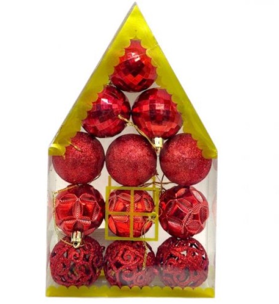 Уцінка. Новорічні прикраси, 12 штук, кульки, D=5 см, у слюді  - Пошкоджене пакування
