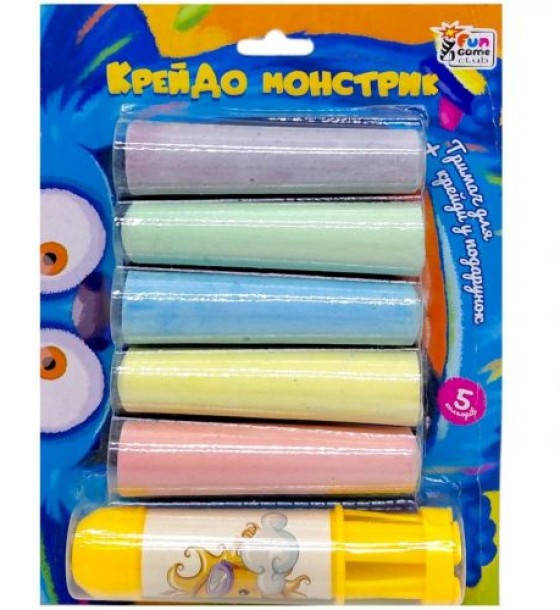 Уцінка. гр Крейда "Крейдо-монстрик" 78490 (64) "4FUN Game Club", 5 шт, кольорова, тримач, на листі  - ТРІСНУТ БЛІСТЕР- ЗАМОТАНОР В СТРЕЙЧ ПЛІВКУ