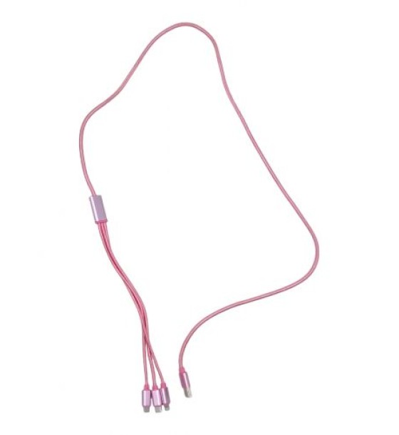 Кабель тканинний 3 в 1, MicroUSB, Type-C та Lightning (рожевий)