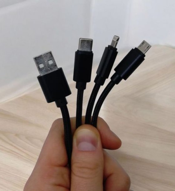 Кабель тканинний 3 в 1, MicroUSB, Type-C та Lightning(чорний)