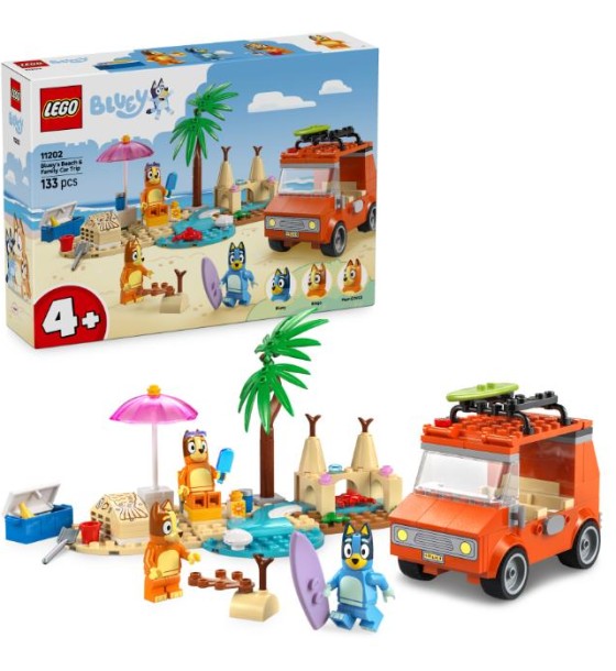 Конструктор LEGO Bluey Пляж і сімейна поїздка на автомобілі Блуї (11202)