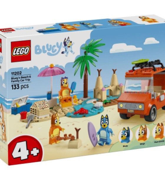 Конструктор LEGO Bluey Пляж і сімейна поїздка на автомобілі Блуї (11202)